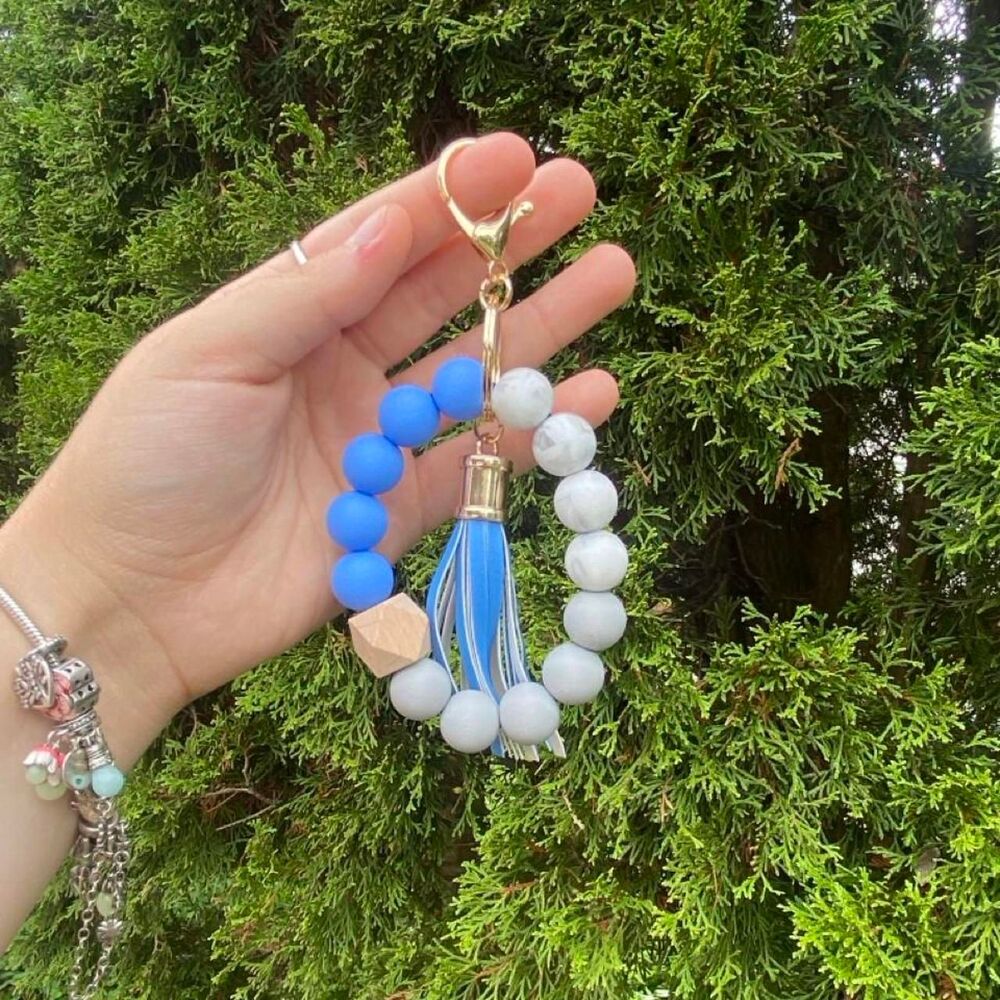 Blue Beaded keychain